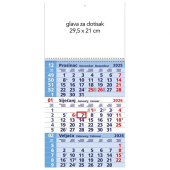 Kalendar zidni trodijelni sa spiralom plavi