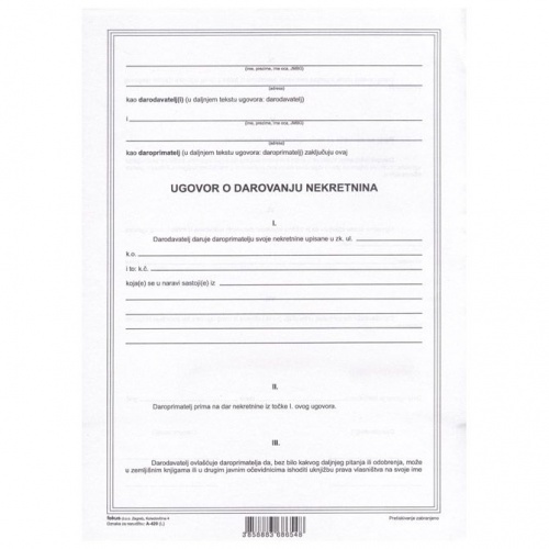 Obrazac A-420 ugovor o darivanju nekretnina