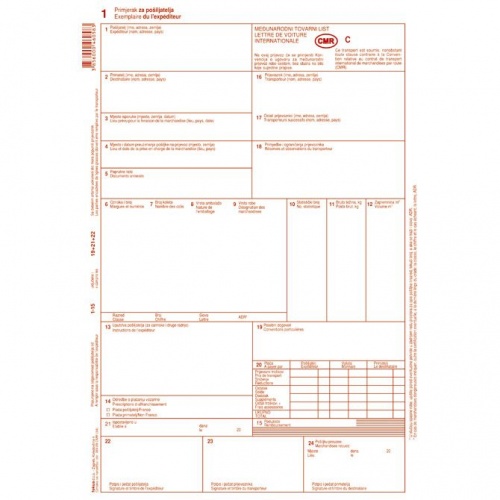 CMR međunarodni tovarni list NCR obrazac