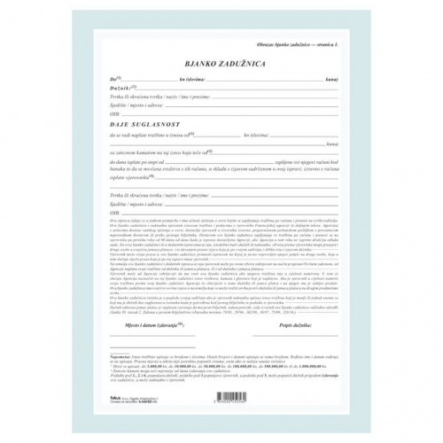 Obrazac A-638/BZ bjanko zadužnica