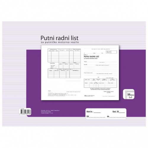 Obrazac F-10 putni radni list za putničko motorno vozilo