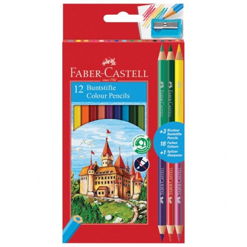 Drvene boje 12boja Faber Castell 110312 blister+3boje obostrane i šiljilo