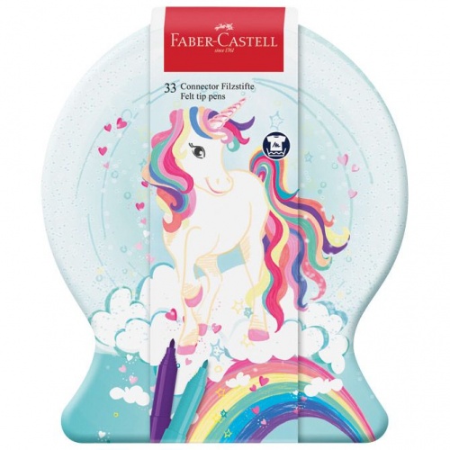Flomaster školski 33boje u metalnoj kutiji Connector Unicorn Faber Castell