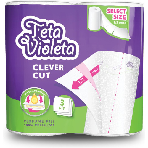 Ručnik papirnati troslojni Clever Cut Violeta bijeli – 1/2 rola