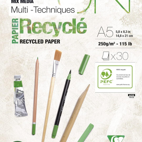 Blok Paint On A5 Clairefontaine 30 listova reciklirani bijeli 250gr