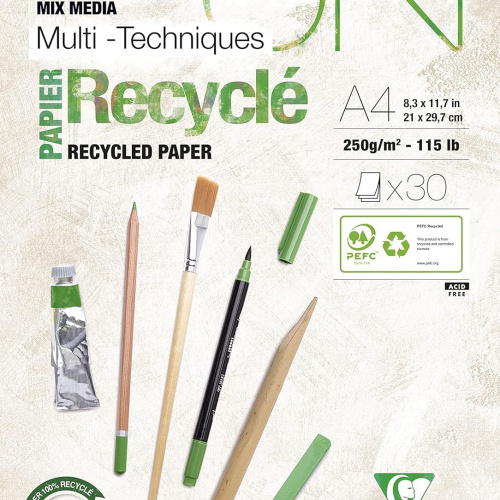 Blok Paint On A4 Clairefontaine 30 listova reciklirani bijeli 250gr