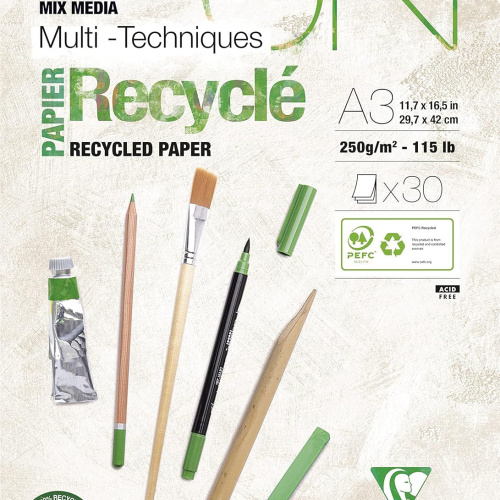 Blok Paint On A3 Clairefontaine 30 listova reciklirani bijeli 250gr