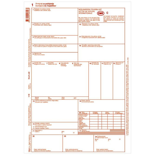 CMR međunarodni tovarni list NCR – obrazac za međunarodni prijevoz robe