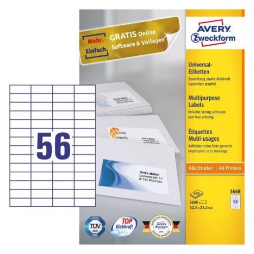 Univerzalne etikete za printanje Zweckform 3668 A4 52,5x21,2 (1/100)