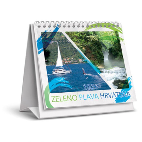 Kalendar stolni mali Zeleno-plava Hrvatska 13 listova, spirala