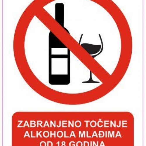 Naljepnica Zabranjeno točenje alkohola mlađim od 18 godina