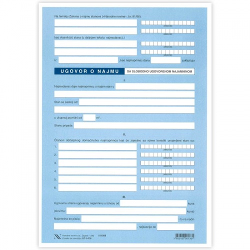 Obrazac I-416 ugovor o najmu (slobodna najamnina)