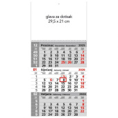Zidni trodijelni kalendar 2026 – s tri spirale, sivi dizajn